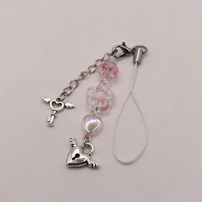 

Pink Y2K Phone Charms Pendant Kawaii Key Chain For Bag iPhone Samsung Cute Accessories Women Girl Strap Lanyard Beaded Ins Korea
