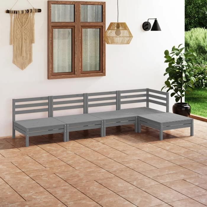 VidaXL Bois de Pin Massif Salon de Jardin 5 pcs Mobilier de Patio Ensemble de Meubles d'Extérieur Meubles de Terrasse 3082659