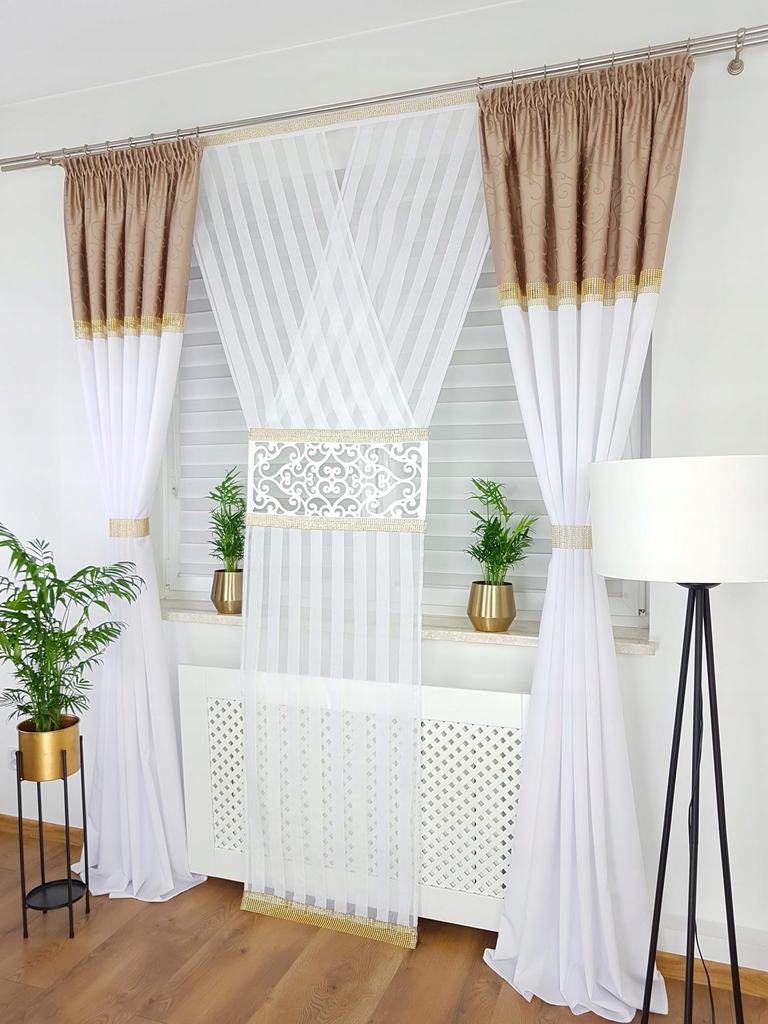Fertigvorhang, langes Deko-Set - beige