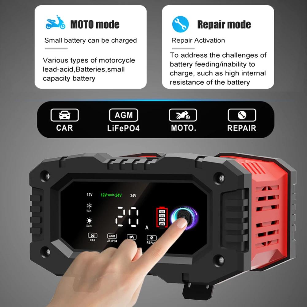 12V/24V 20A Car Motorcycle Battery Charger Fully Automatic Smart Charger 300W Car Battery Charger Pulse Repair for AGM GEL WET