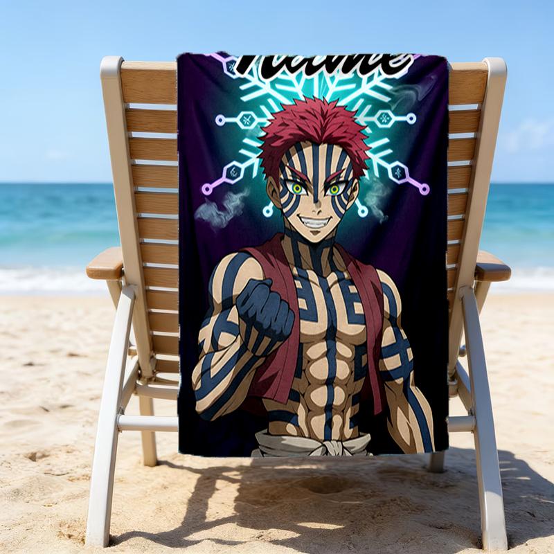 1pc Demon Slayer4 Beach Towel with Custom Name, Beach/Swimming/Bath/Picnic/Camping Towel, Suitable for Seaside Beaches