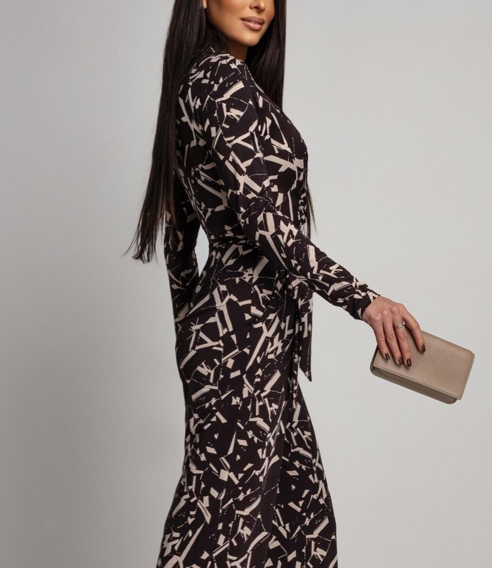 

Women s V-Neck Printed Long-Sleeve Jumpsuit & Wide-Leg Pants Set - New European & American Style XXL