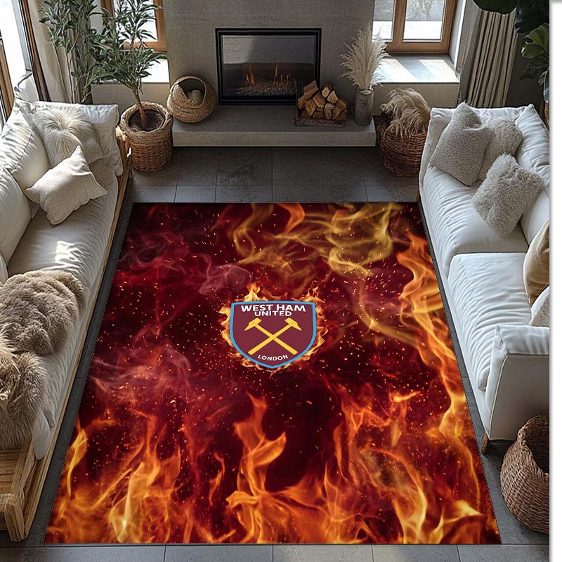 Tappeto in Velluto di Cristallo con Stampa del West Ham United Football, Comodo Assorbente d'Acqua Antiscivolo Tappeto per Pavimenti Interni