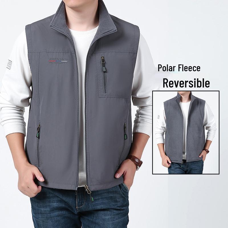 Men's Double-Sided Plush Thickened Vest, Stand-Up Collar for Outdoor, Custom Logo.