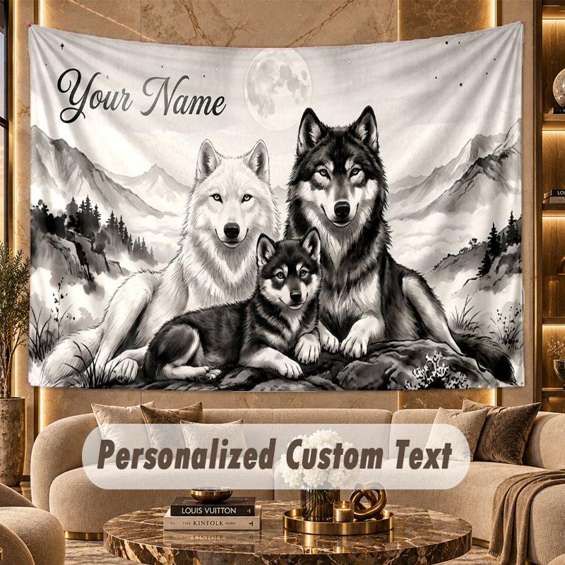 Wolf (202) Theme Wall Tapestry Customized With Name Text Personalized Hanging Tapestry For Bedroom Living Room Decor