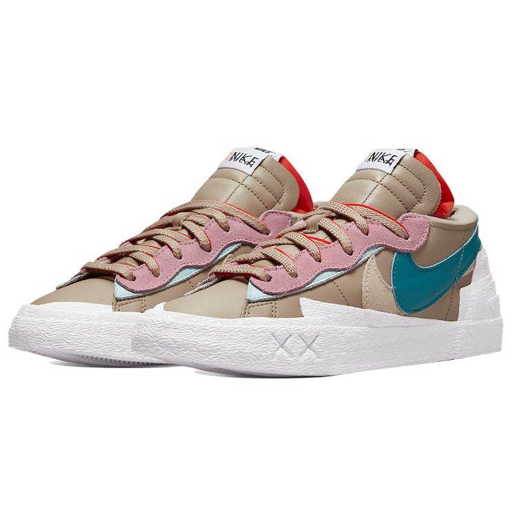 KAWS x sacai x Nike Blazer Low Reed Unisex Sneakers Tan Bright-Spruce White DM7901-200