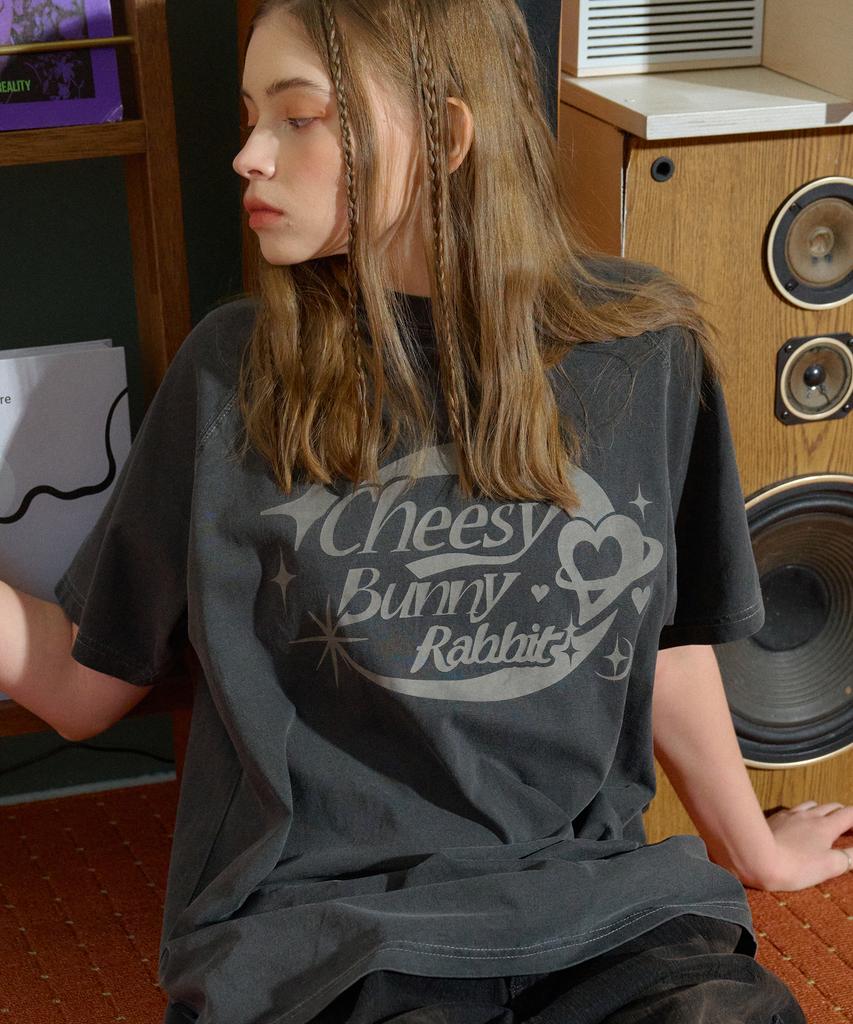 CPGN STUDIO Cheese Bunny Raglan Pigment Short Sleeve Tee Smoke Black