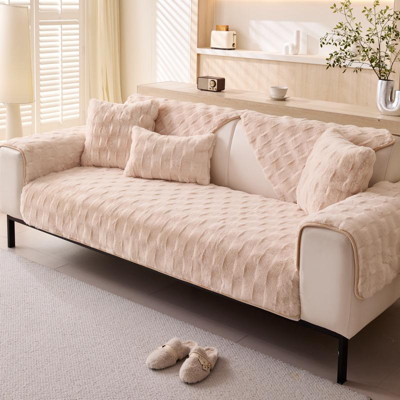 New Light Luxury Internet Celebrity Thickened Plush Leather Sofa Cushion Winter Modern Cream High-End Cover Seat Cushion Cover Cloth