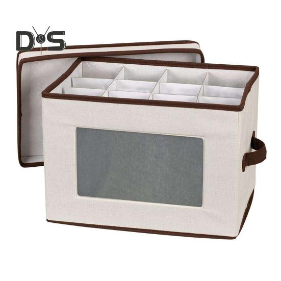 

Ящик для хранения бокалов для вина с усиленной ручкой, полностью съемной крышкой, складной, большой емкости, защитный держатель для бокалов для вина бежевый