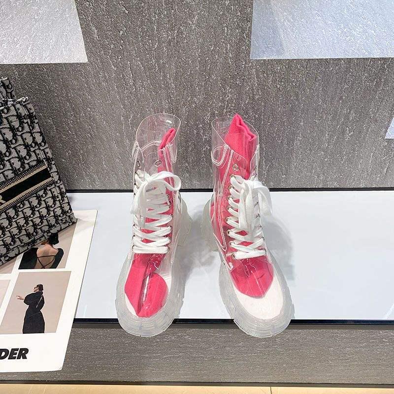 

Прозрачные ботинки мартин на шнуровке в корейском стиле: Кристальная подошва, Толстоподошвенные ботильоны для женщин и студентов - Модные резиновые сапоги 41 розы красного