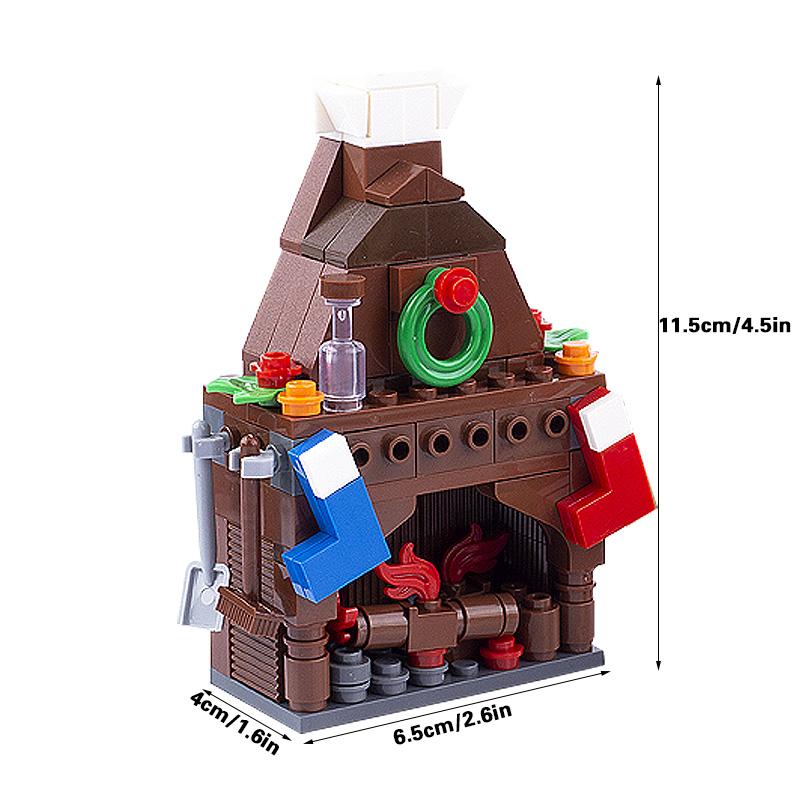 MOC Christmas Village House Building Blocks Sleigh Reindeer Tree Present Car Wreath Fireplace Gingerbread Man Bricks Toys Gift