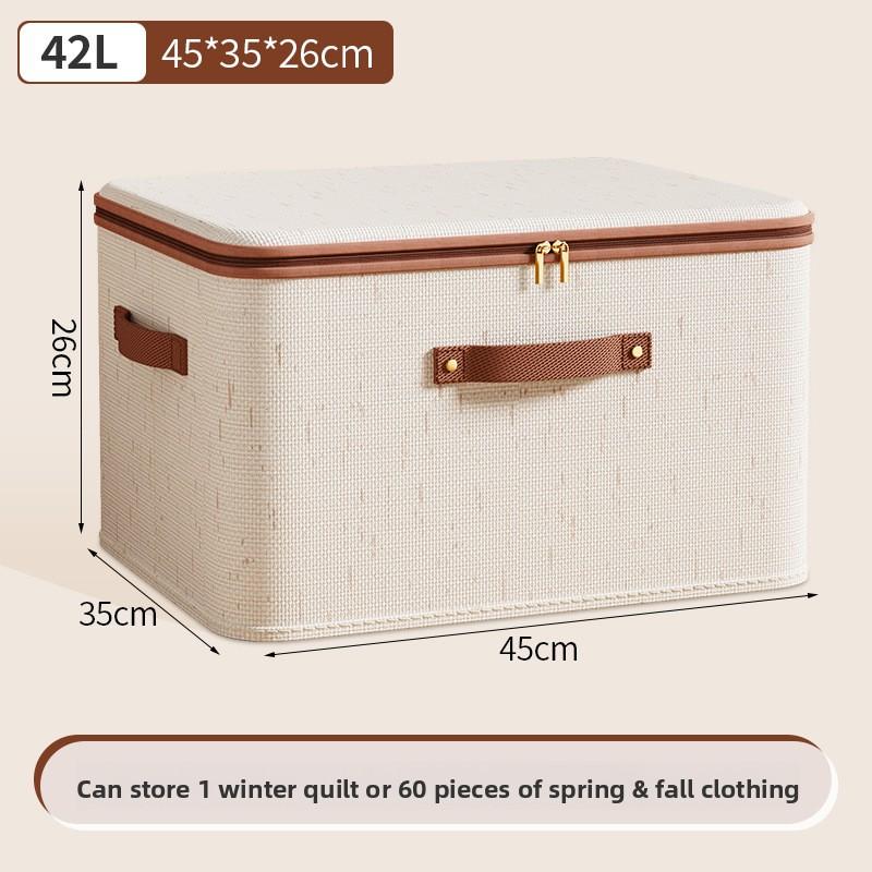 56L Large Capacity Linen Storage Box Double Zipper and Leather Handles Foldable Under-Bed Organizer with Lid for Clothes Storage Organizer