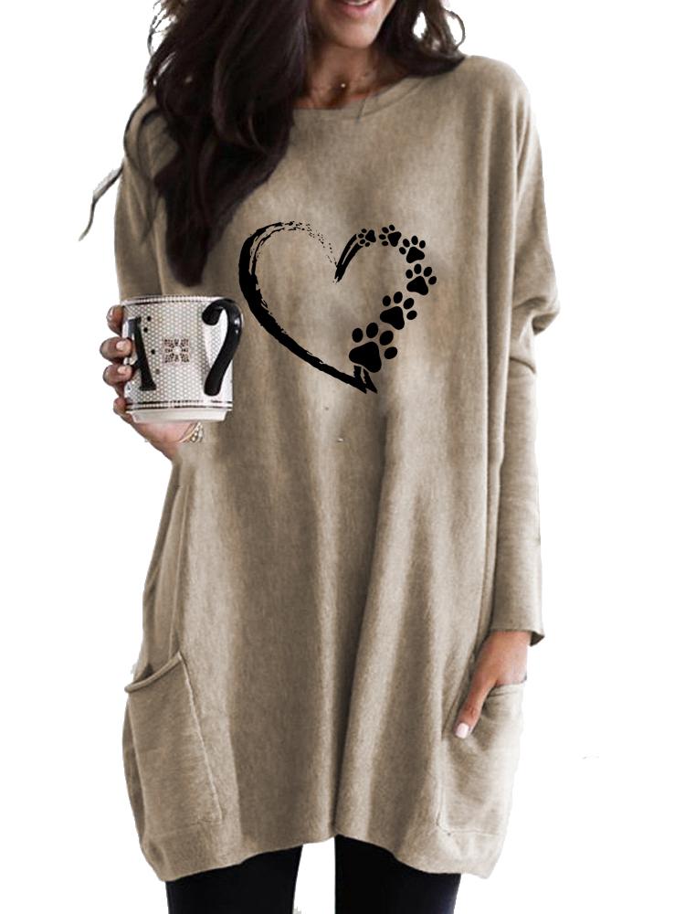 Women's Sweatshirt Women's Long Tunic with Pockets Loose Fit Fashion Printed Logn Sleeve Top