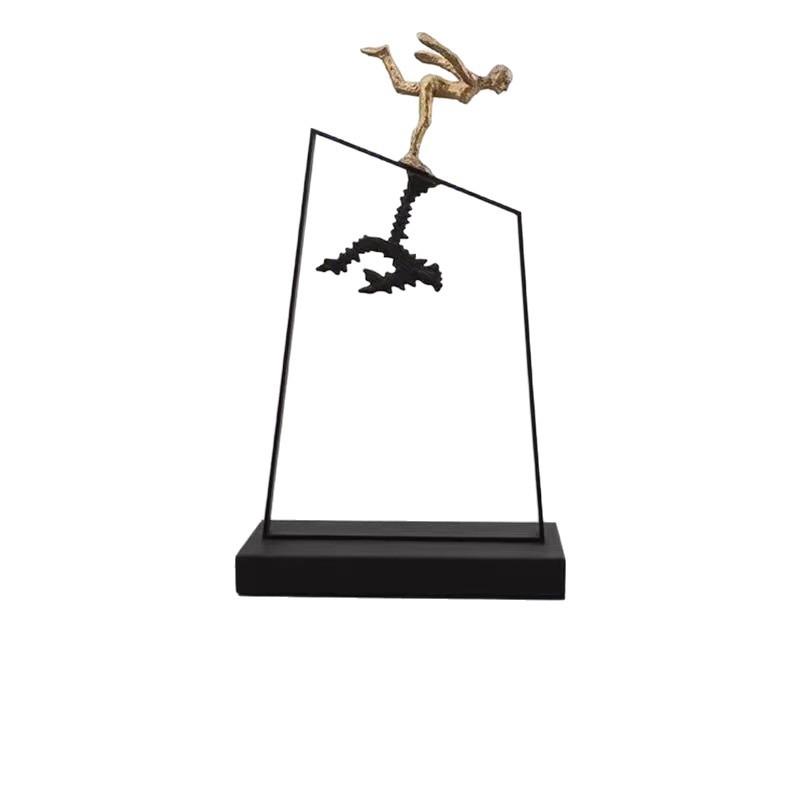 Metal Handicrafts Realistic Figure Sculpture Reflecting Portrait Skating Abstract Figure Creative Ornaments Home Decoration