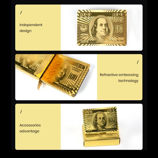 1 Deck Playing Cards Embossed Prints No Creases Portable Waterproof Plastic Cards Leisure Game Color Multiplayer Deck Game Golden