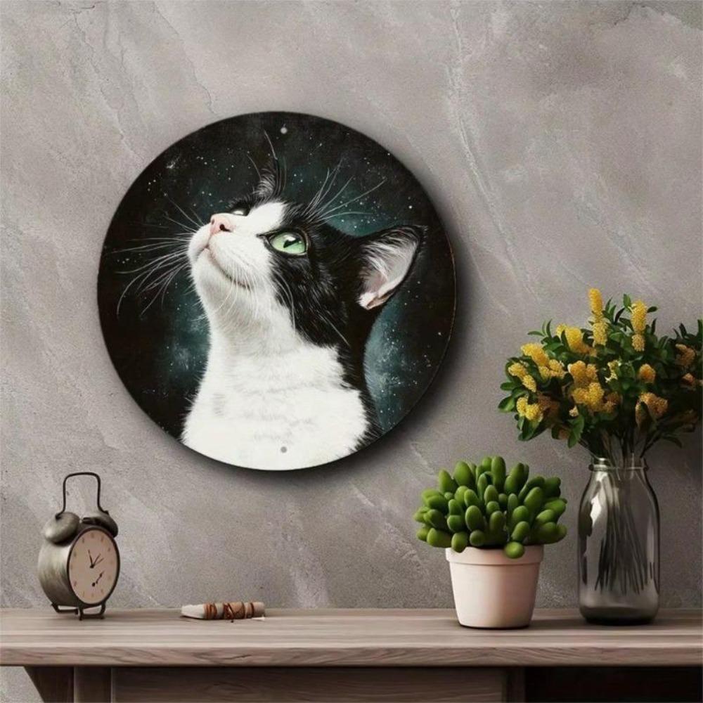 Vintage Black White Cat Metal Sign Home Decor Wall Art Gift Halloween Christmas