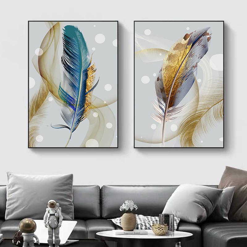 Abstract Gold Foil Feather Canvas Paintings Nordic Wall Art Posters and Prints Modern Living Room Bedroom Decoration Pictures