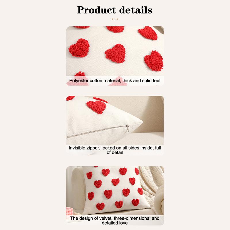 Love Pillow Cover Heart Shaped Pillow Cover Valentines Day Throw Pillow Covers Heart Love Couples Decorations Embroidery Pillowcases (No Lint))))