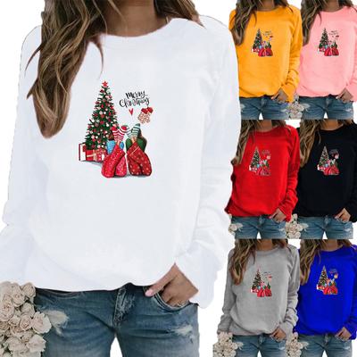 Winter Women's Santa Claus Printed Tops T-shirt Ladies Round Neck Long Sleeve Casual Sweatshirt Plus Size Blouse