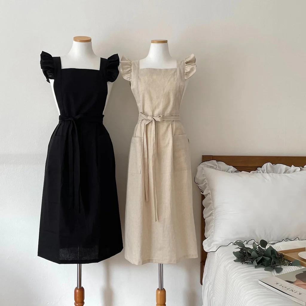 Nordic Simple Florist Apron Cotton Linen Gardening Coffee Shops Kitchen Aprons For Cooking Baking Restaurant Apron Pinafore