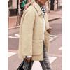Lamb Wool Coat for Women Long Sleeves Turndown Collar  Medium Length Cotton Jacket Solid Color Warm Comfortable Autumn and Winter