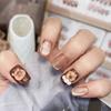 10Pcs Cute 3D Capybara Cat Eye Glossy Press On Nails Handmade Cartoon False Nail Tips Korean Manicure