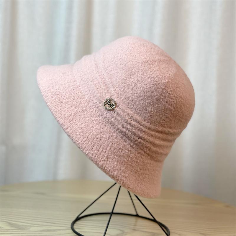 

Шапка Женская Осень и Зима Теплая Вязаная Панама Модная Панама Шляпа-Ведро Adjustable розовый