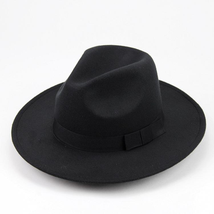 Street Shot Imitation Wool British Retro Jazz Hat Men'S And Women'S Big-Brimmed Top Hat Felt Hat Versatile Shade