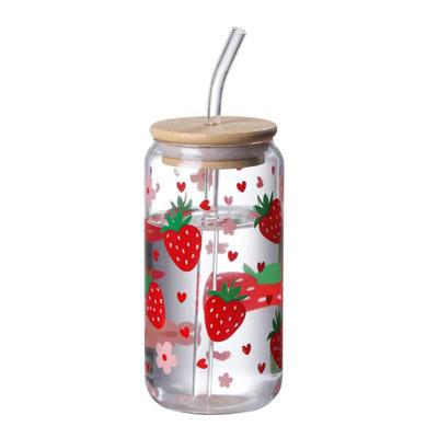Tasse en plastique Kawaii Fraise avec couvercle et paille Tasse à boire Verres à café glacé chaud Mignon Gobelet pour ustensiles de cuisine Tasse à jus