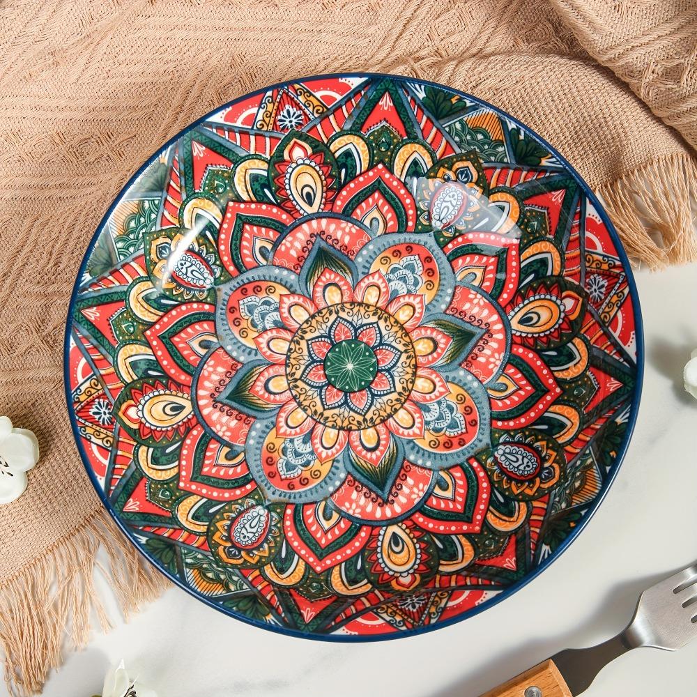 Colorful Dinner Plate Flower Pattern Meal Dish Household Bohemian Ceramic Plate Housewarming Gift