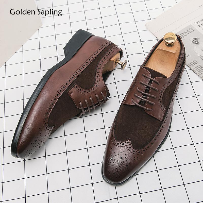 Golden Sapling Wedding Shoes Men Retro Dress Oxfords Leather Men's Casual Business Shoe Formal Flats Leisure Party Derby Flat