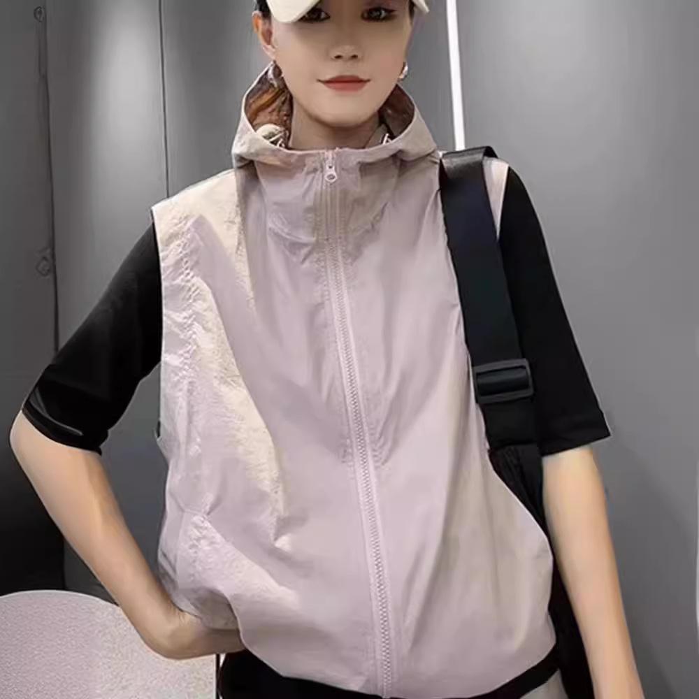 Women's Hooded Sleeveless Windbreaker Vest - Spring/Summer 2025 Sunscreen Casual Cardigan