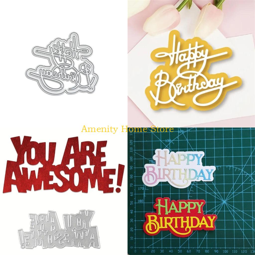 F26C Metal Die Cuts Happy Birthday Embossing Stencil Cutting Dies for Card Making Scrapbooking Paper Craft DIY Template Mold