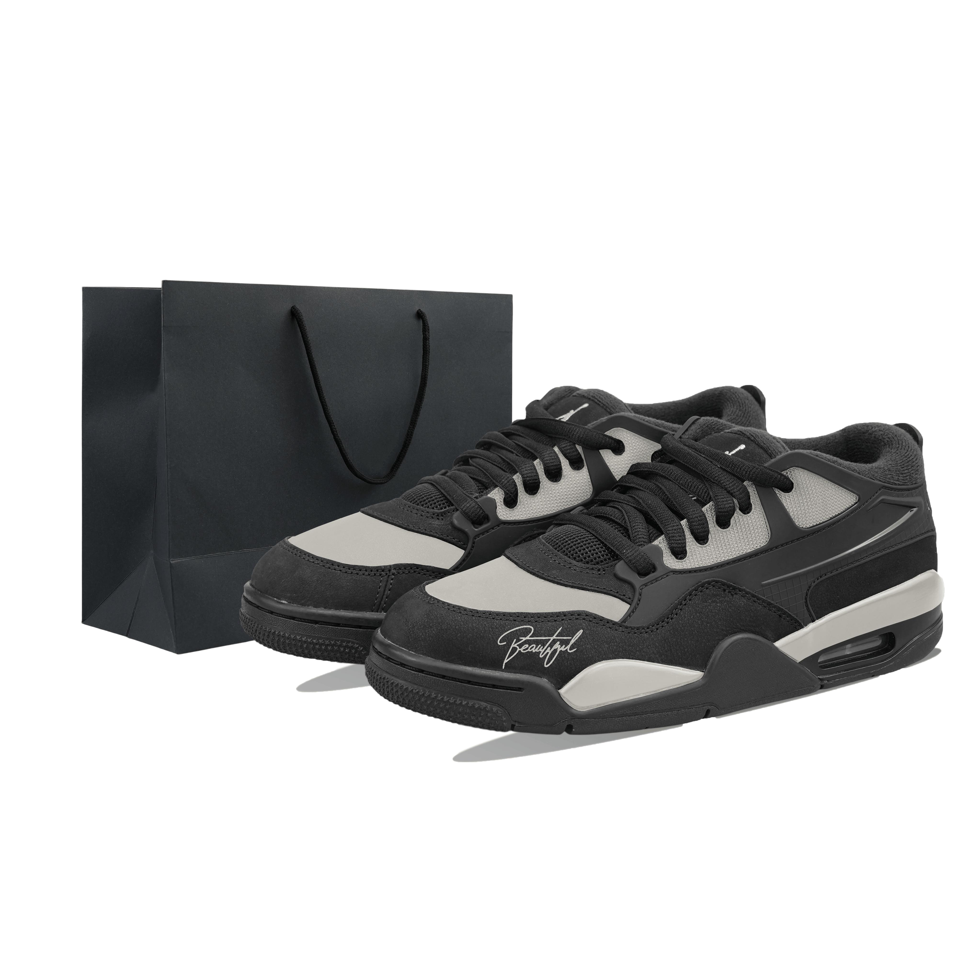 

Jordan Air Jordan 4 Air Jordan 4 RM Black Cat Abrasion Resistant Low top Vintage Basketball Shoes Unisex Black Gray FQ7939-004(Team695-) 44