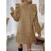 Women S Solid Color Long Sleeve Ruffled Front Casual Dress