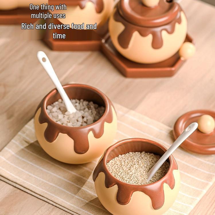 Ceramic Kitchen Seasoning Jar Set: Salt, MSG, Sugar, Pepper Storage Containers