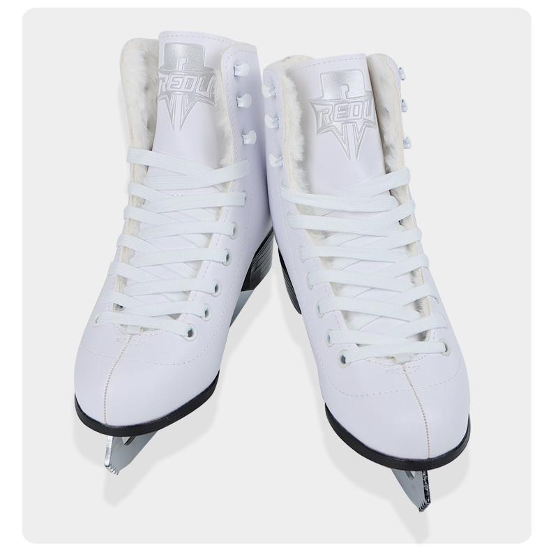 Patină de gheață PVC cu blană albă pentru patinaj artistic