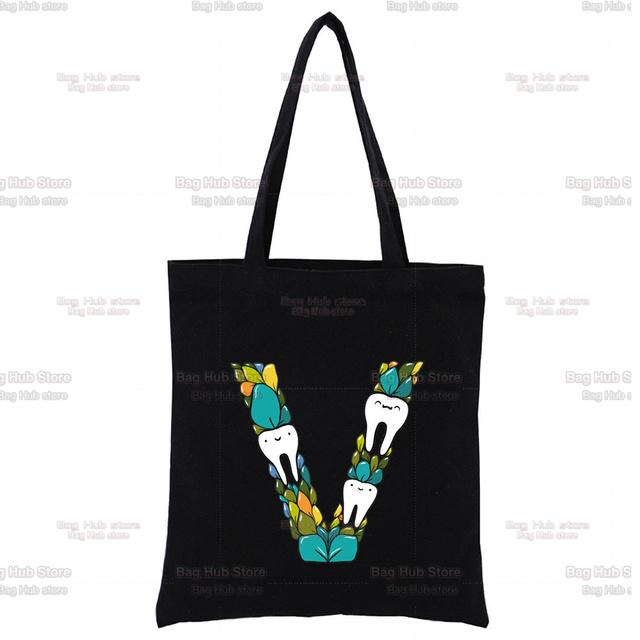 TOOTH 26 Letter Alphabet Printing Canvas Bag Shopper Bag Harajuku Style Women Bags Shoulder Bag Handbag