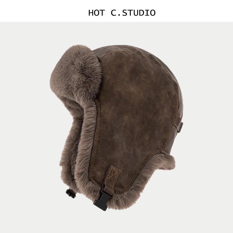 Winter Warm Faux Leather Aviator Hat With Fleece Lining Men Women Outdoor Skiing Cold Weather Ear Protection Cap