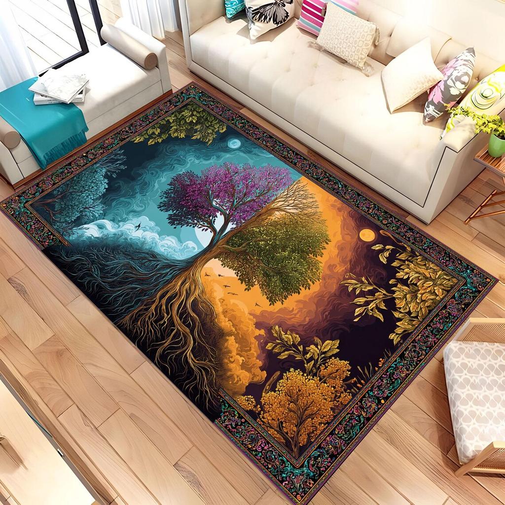 Modern Tree of Life Area Rug Persian Style Floral Floor Mat Non-Slip Bedside Carpet Large Living Room Rug Home Decorative Art
