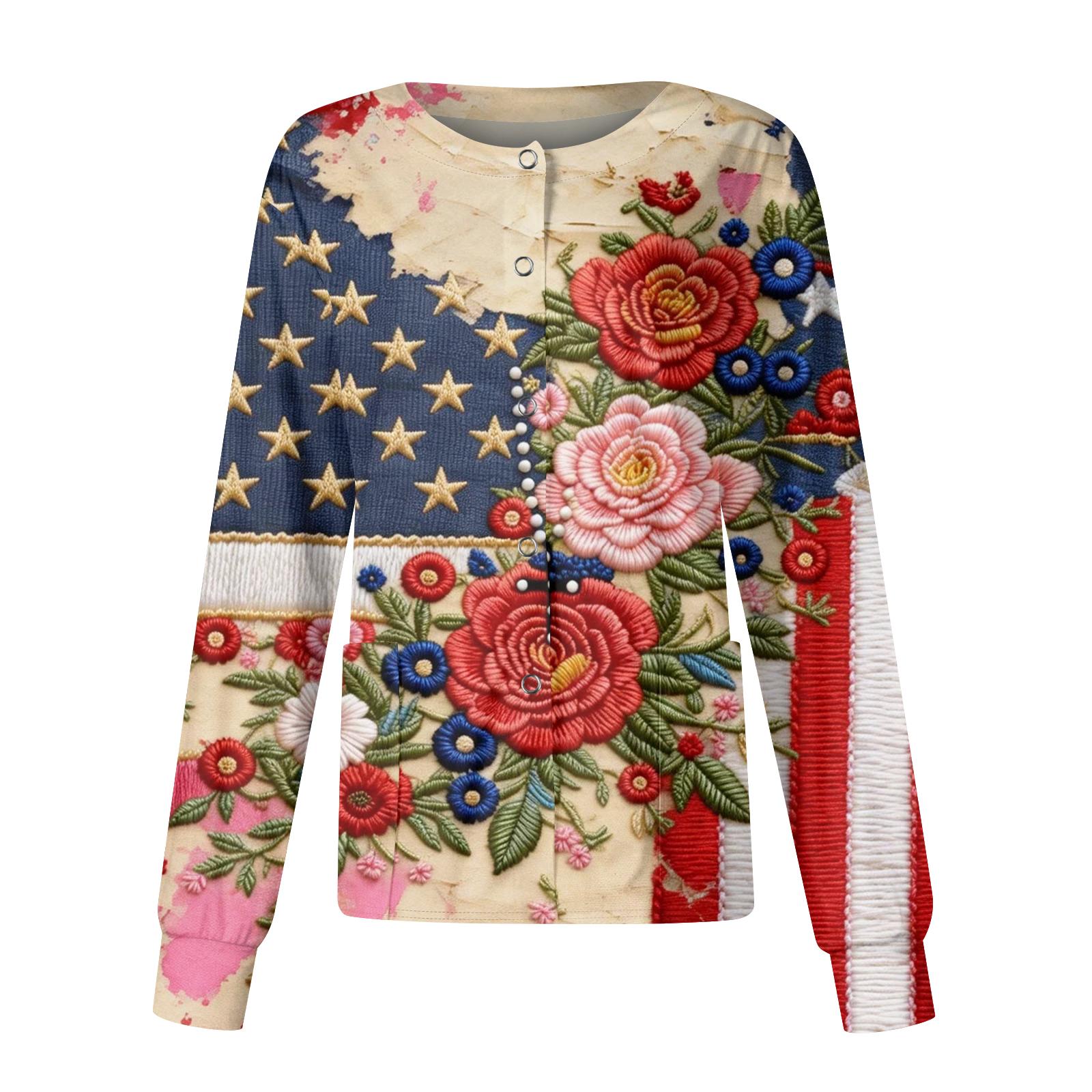 

Women s Casual Fashion Long-Sleeve Stand-Up Collar Single-Button Independence Day Print Workwear Jacket XL кавун червоний колір