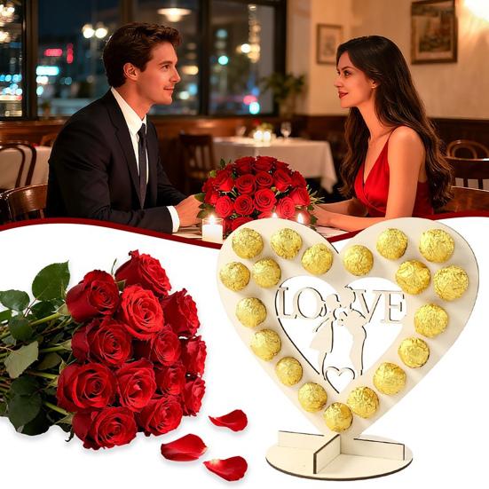 Hölzliches Schokoladen-Präsentationsregal Herzförmiger Schokoladenständer Romantische Tischdekoration für Hochzeiten Partys Veranstaltungen