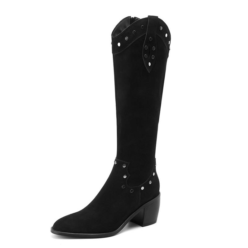 Vintage Winter Women Western Cowgirl Boots Fashion Slip On Square Heel Shoes Laides Concise Short Botas De Mujer