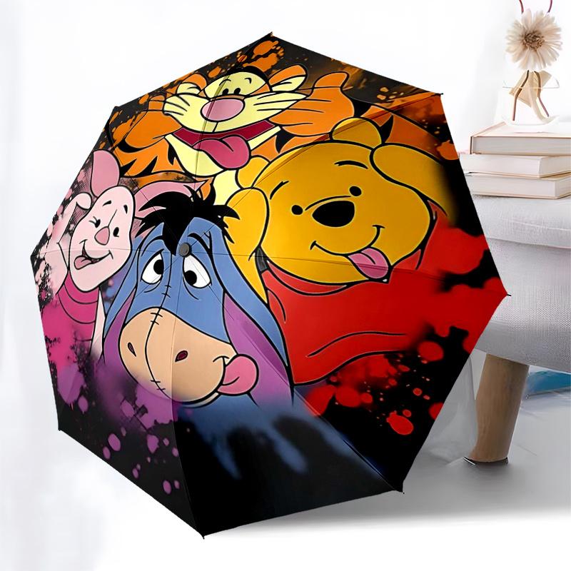 Ombrello da Viaggio a Tema Winnie the Pooh e Amici - 8 Stecche, Apertura e Chiusura Automatiche, Design Pieghevole Portatile, Ombrello Compatto ed Elegante