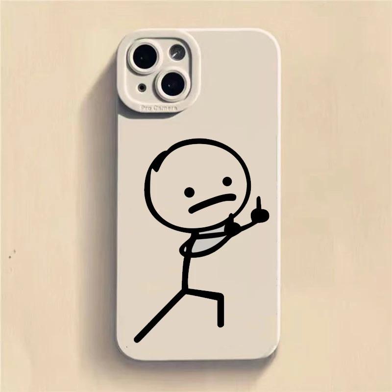 Trendy Cartoon Stickman Silicone Phone Case for iPhone 11-16 Pro Max