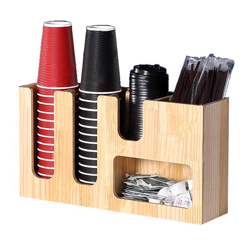 Wooden Bar Counter Cup & Straw Organizer