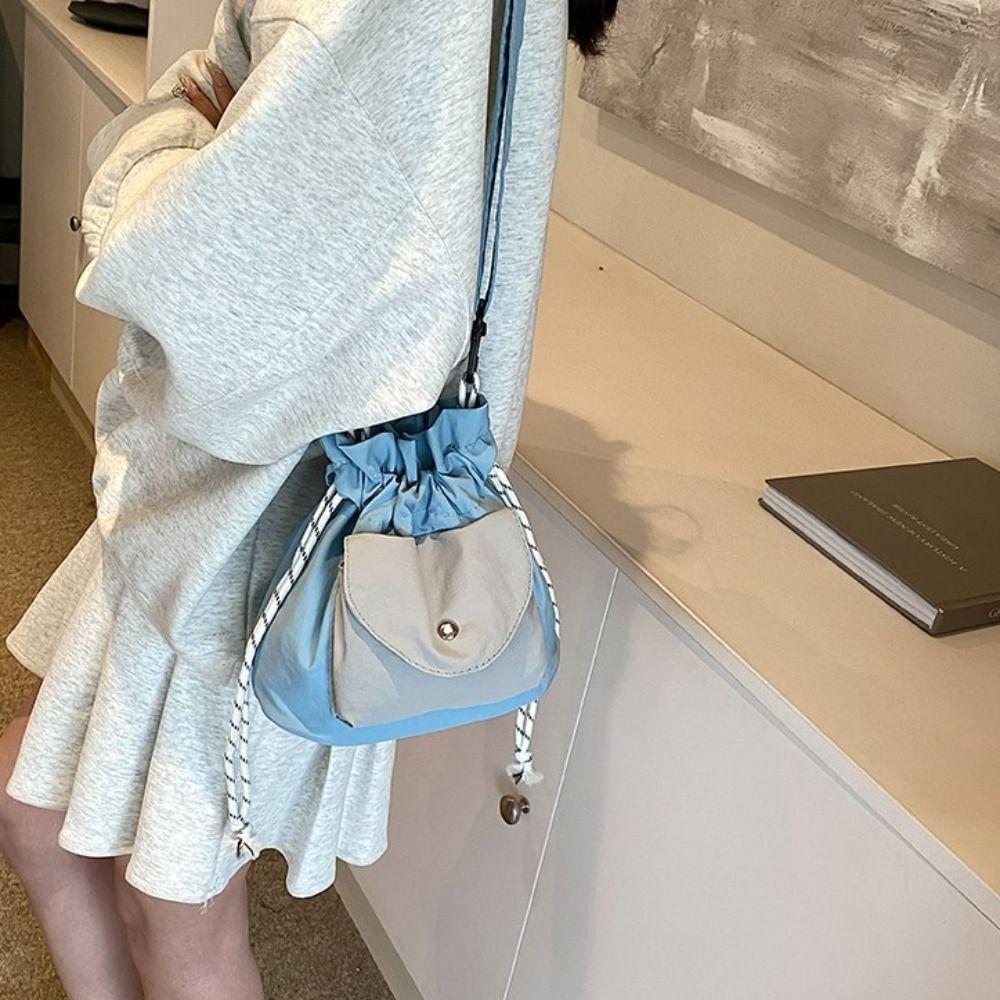 Oxford Shoulder Bag with Pocket Commute Drawstring Bag Fashion Crossbody Bag  Girls