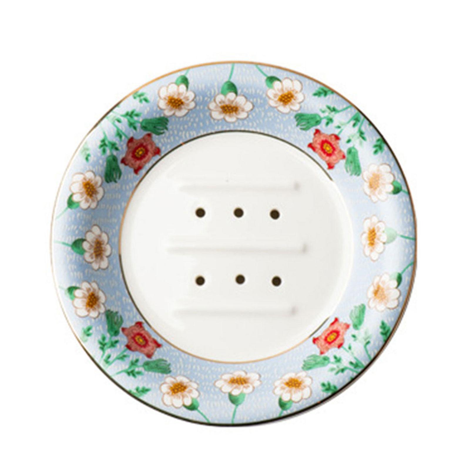 

Керамическая мыльница с расписанным вручную цветком, подставка для мыла для элегантного украшения ванной комнаты, держатель для мыла с высокотемпературным обжигом 4