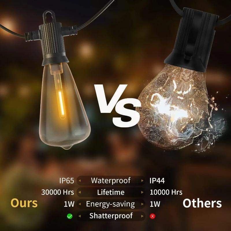 60M/200FT LED Outdoor String Lights Patio Lights with 52 Shatterproof ST38 Vintage Edison Bulbs Waterproof Light for Porch Deck