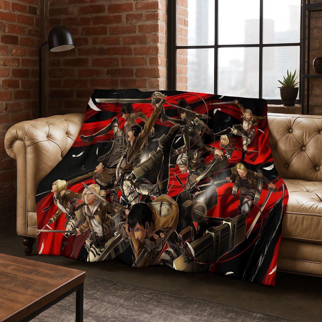 2026 New Anime Attack on Titan Eren Mikasa Cartoon Flannel Blanket,Cozy Soft Throw Blanket for Home Bedroom Bed Sofa Cover Kids